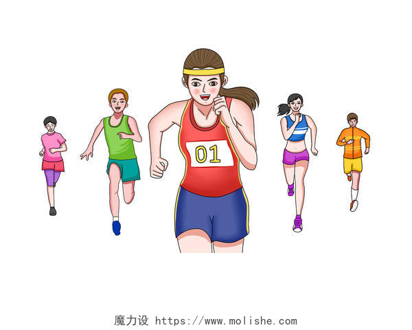 东京奥运会彩色卡通手绘比赛跑步竞技运动会人物元素PNG素材